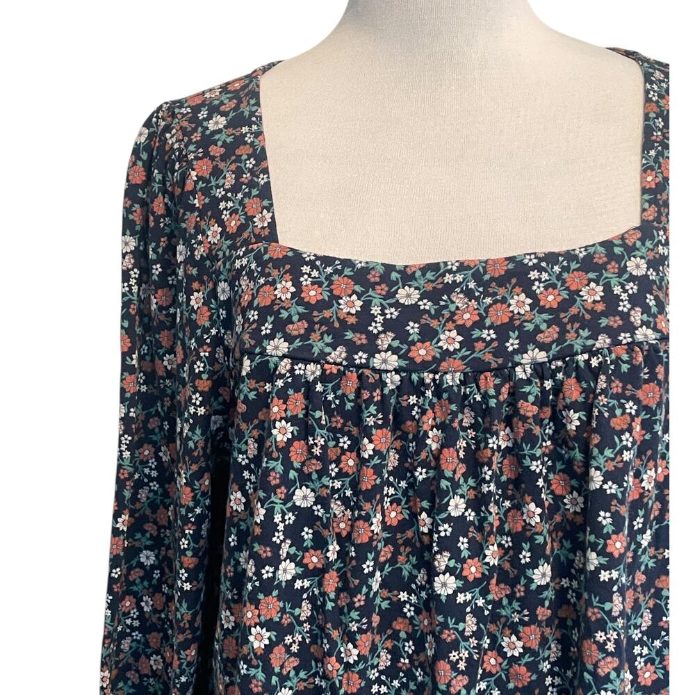 Lucky Brand Blue Floral Long Sleeve Tee Womens Large Square Neck Knit Boho Top - Picture 3 of 11